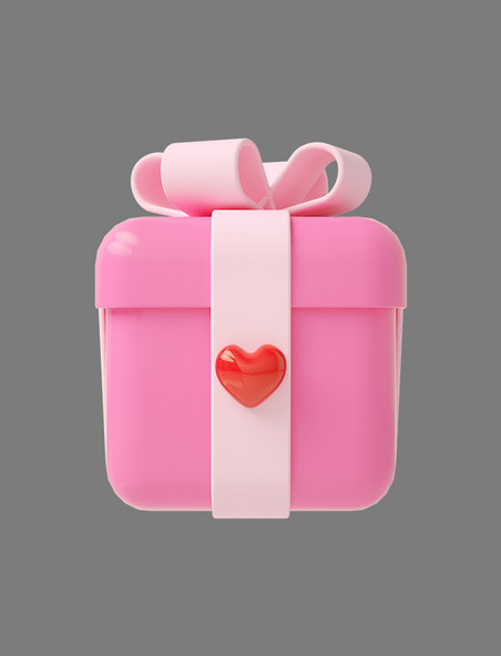 3D粉色C4D立体卡通爱心礼包520情人节礼物礼盒