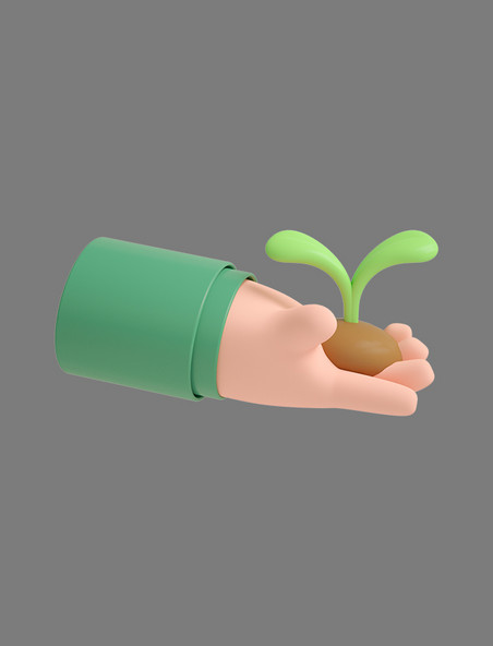 3D绿色C4D立体卡通手拿幼苗植物植树环保