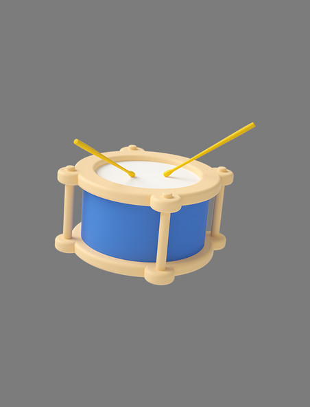 3D蓝色C4D立体卡通打鼓玩具乐器