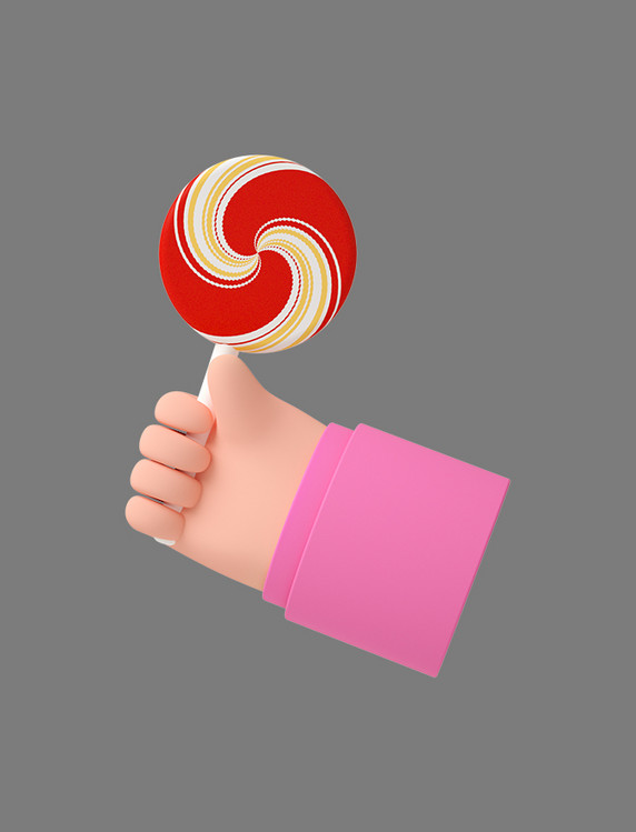 3D粉色C4D立体卡通手拿棒棒糖