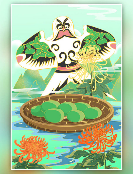 国潮传统节日清明节插画竖图