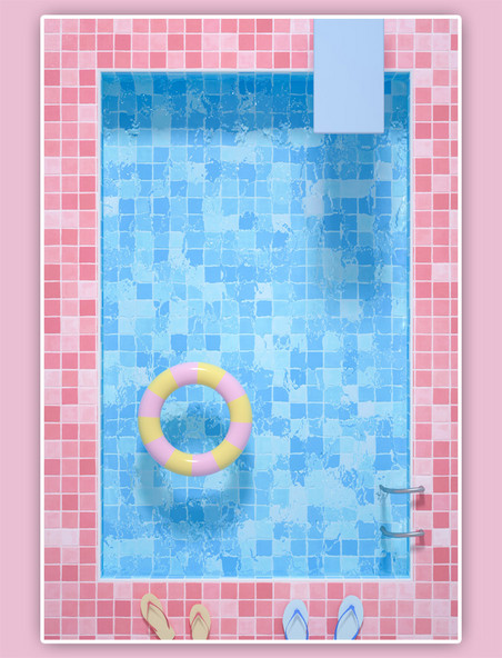 3D立体粉色蓝色夏天夏日清凉泳池C4D少女风广告背景
