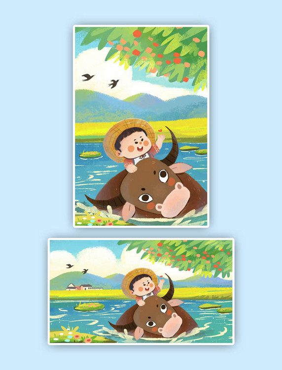 春天春季清明水牛牧童风景治愈系