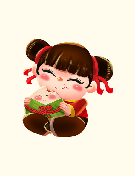 端午节吃粽子的女娃娃童男童女人物