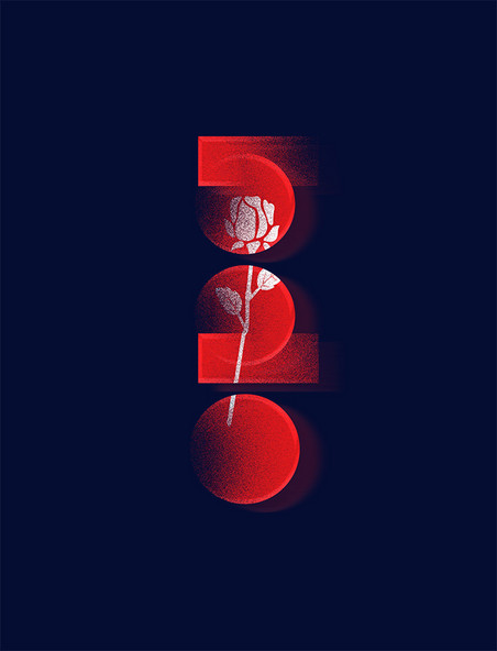 红色520情人节玫瑰花弥散渐变字体设计