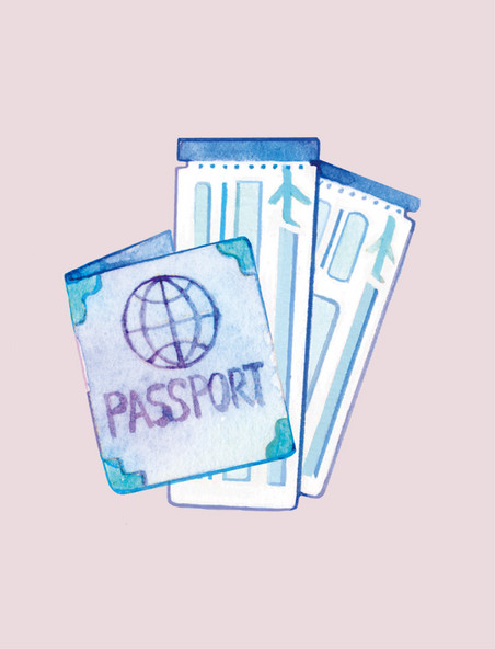手绘水彩护照飞机票旅行用品手账贴纸