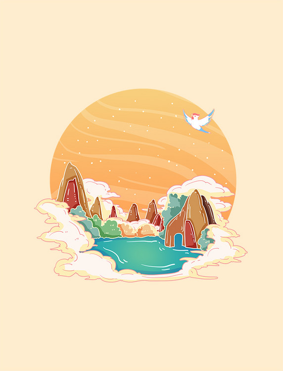 中国风桂林山水象鼻山旅游地标插画