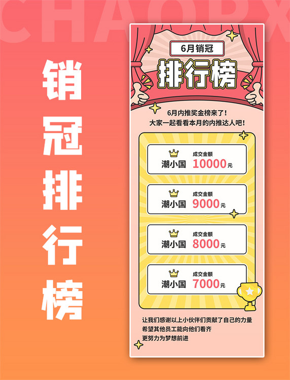 销售排行榜名单内推黄粉色卡通榜单业绩战报排行长图