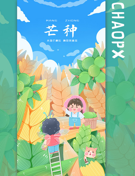 中国传统节日二十四节气夏季夏日芒种手绘海报