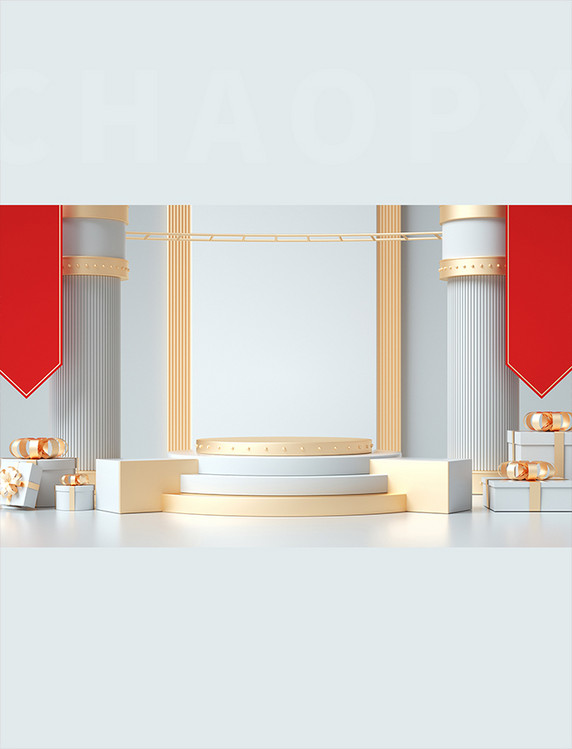 简约白色电商展台c4d背景立体3D