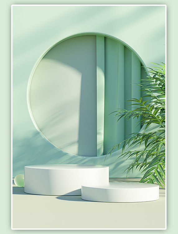 绿色简约小清新c4d电商展台背景3D立体