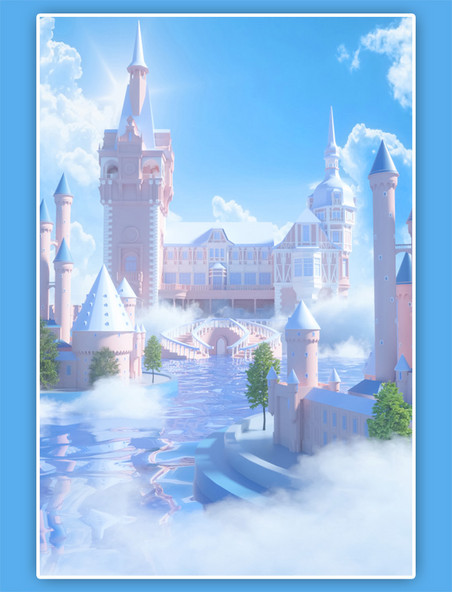C4D城堡户外建筑蓝色梦幻立体