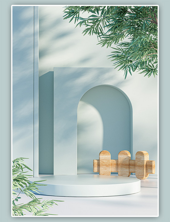 浅蓝色电商c4d展台小清新背景3D立体