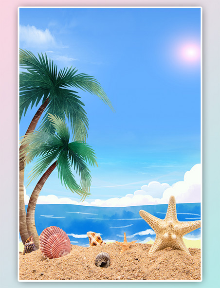 夏日夏季海边沙滩椰树蓝色风景背景