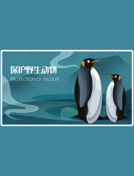 保护野生动物企鹅公益环保手绘插画