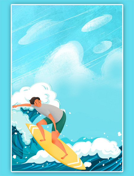 夏天海浪蓝色卡通背景