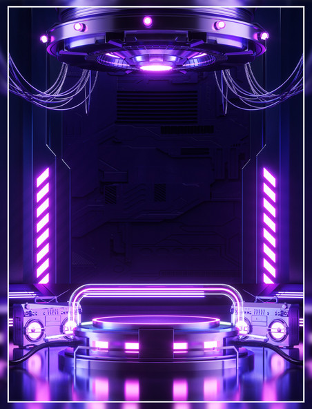 紫色酷炫风c4d科技科幻618年中大促电商产品展台机械双十一双11