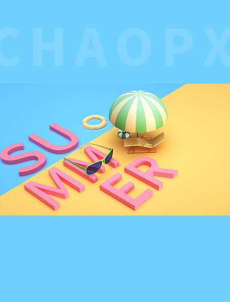 3D立体夏天旅游沙滩度假旅行夏季简约3D立体背景