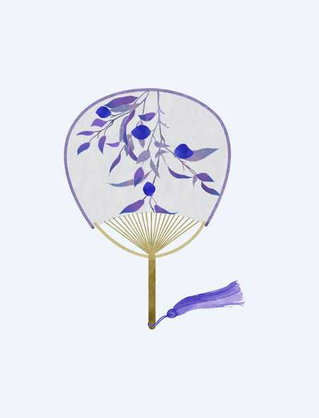 古风清新唯美水彩团扇紫色中国风扇子