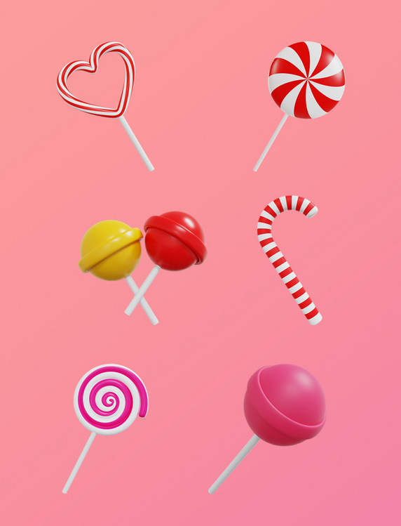 3DC4D立体六一儿童节彩色棒棒糖元素