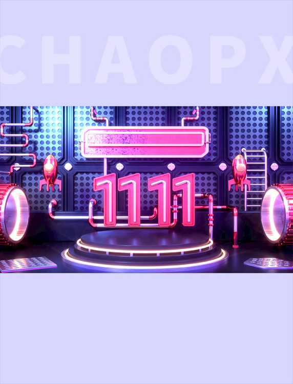 C4D机械科技炫酷双11电商促销背景