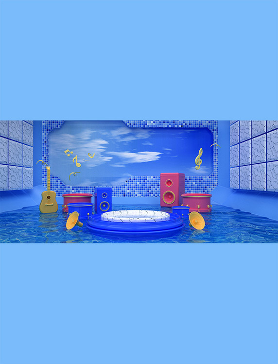 3D立体展台狂暑季清爽电商促销背景