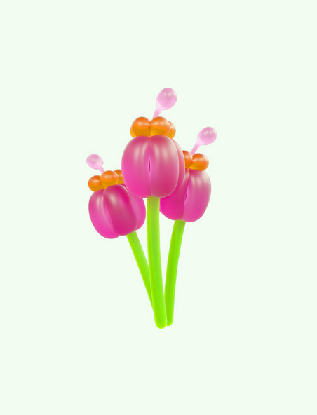 3d气球玫红色花植物花朵
