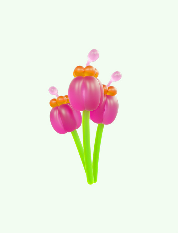 3d气球玫红色花植物花朵