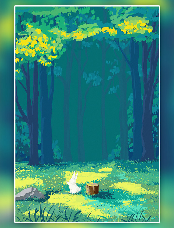 春天绿色速途治愈插画绿色竖版