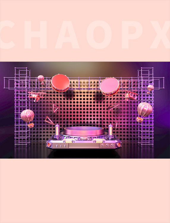 C4D科技炫酷霓虹灯双11电商促销背景