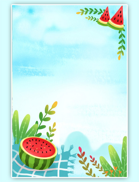 小清新简约夏季西瓜植物边框海报