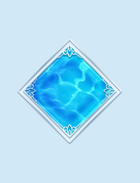 夏天银色立体菱形浮雕海水波纹花纹蓝色边框