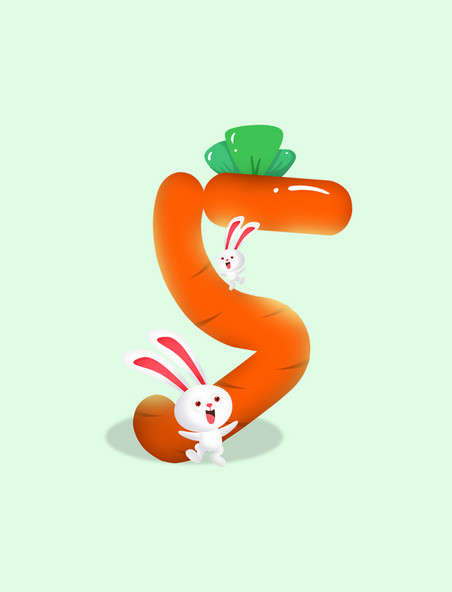 卡通可爱兔子胡萝卜数字5