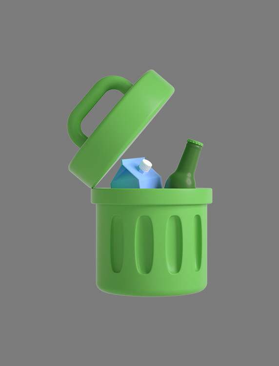 绿色C4D立体卡通垃圾回收环保