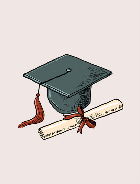 毕业季卡通学士帽和毕业证书