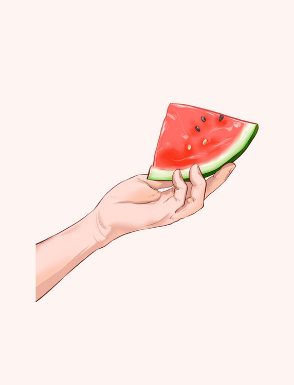 夏日水果手拿西瓜手绘插图