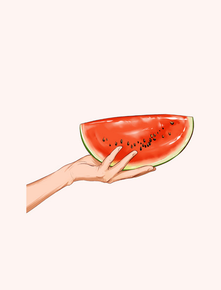 夏日水果手拿西瓜解暑手绘插图
