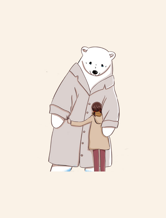 北极熊小女孩拥抱