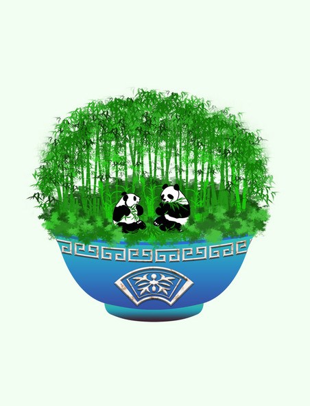 中国风中式竹林熊猫微景观元素