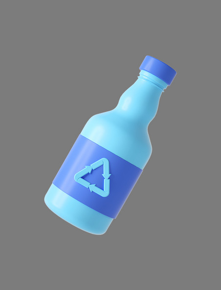 蓝色C4D立体卡通可回收瓶子