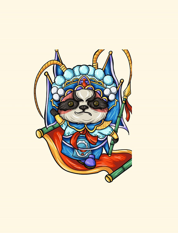 手绘国潮风国粹京剧京喜来临可爱熊猫武旦扮相