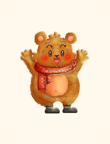 冬季小熊玩耍卡通动物元素