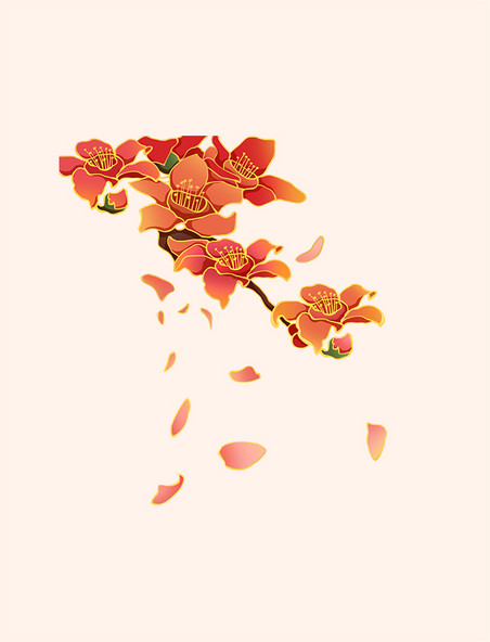春季木棉花花朵花瓣国潮插画元素