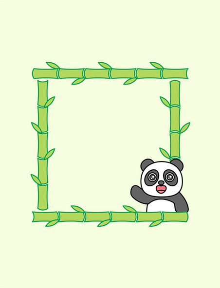 卡通可爱熊猫动物竹子边框