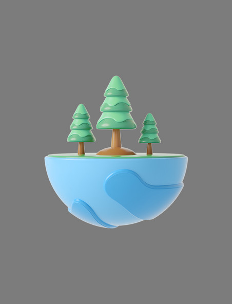 蓝色C4D立体卡通地球树木种植世界环境日环保