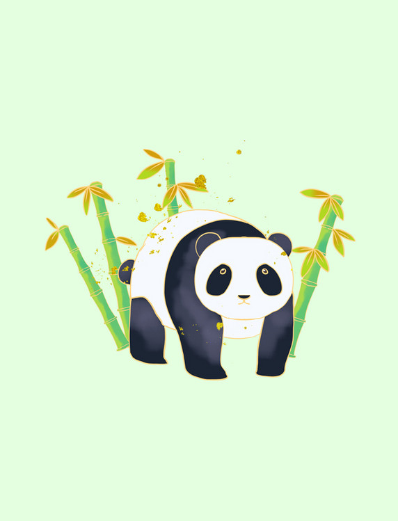 国潮竹子熊猫绿色