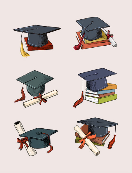 毕业季卡通大学学士帽和书本