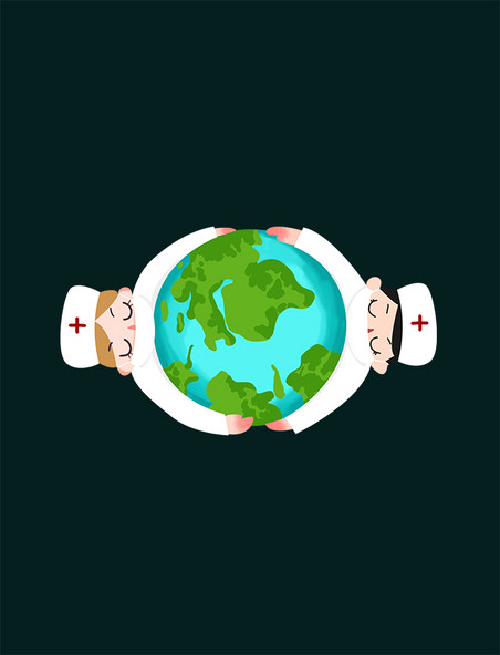 世界拥抱日地球医护人员卡通元素
