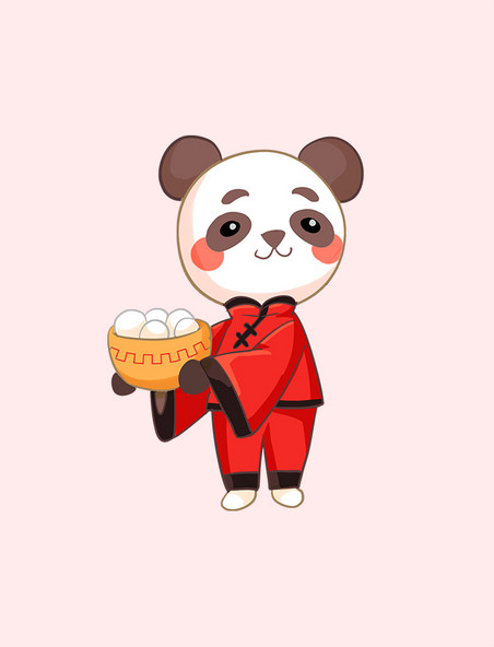 新年元宵节吃汤圆熊猫卡通元素