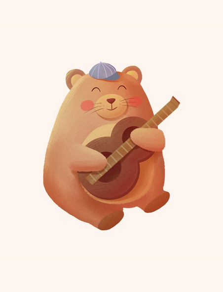 可爱手绘小动物小熊弹吉他